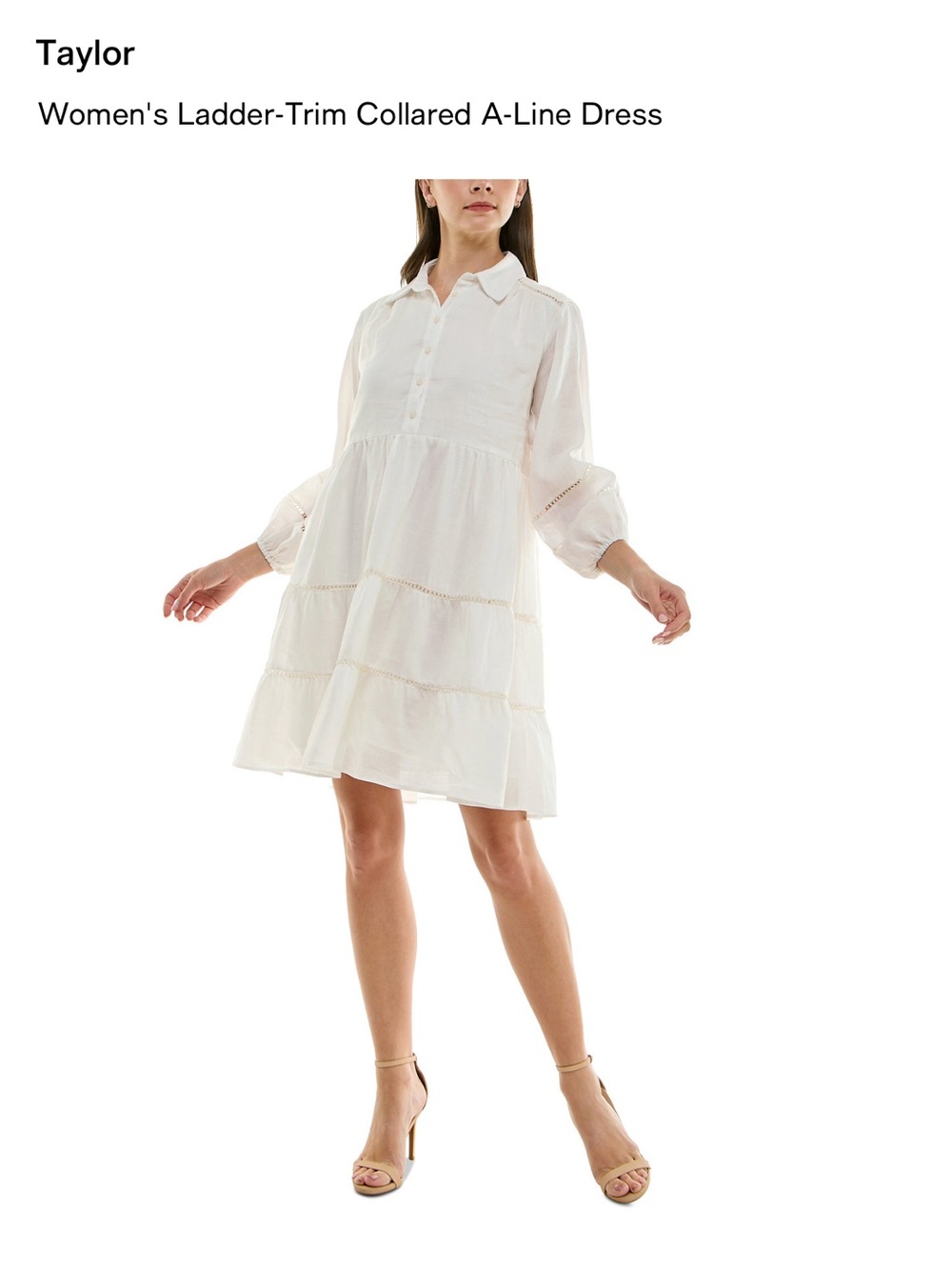 TAYLOR Ivory Tiered Linen Blend Midi Dress – Size 10 – NWT - Picture 12 of 15